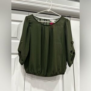 Army Green Mid Sleeve Scrunched Bottom Blouse